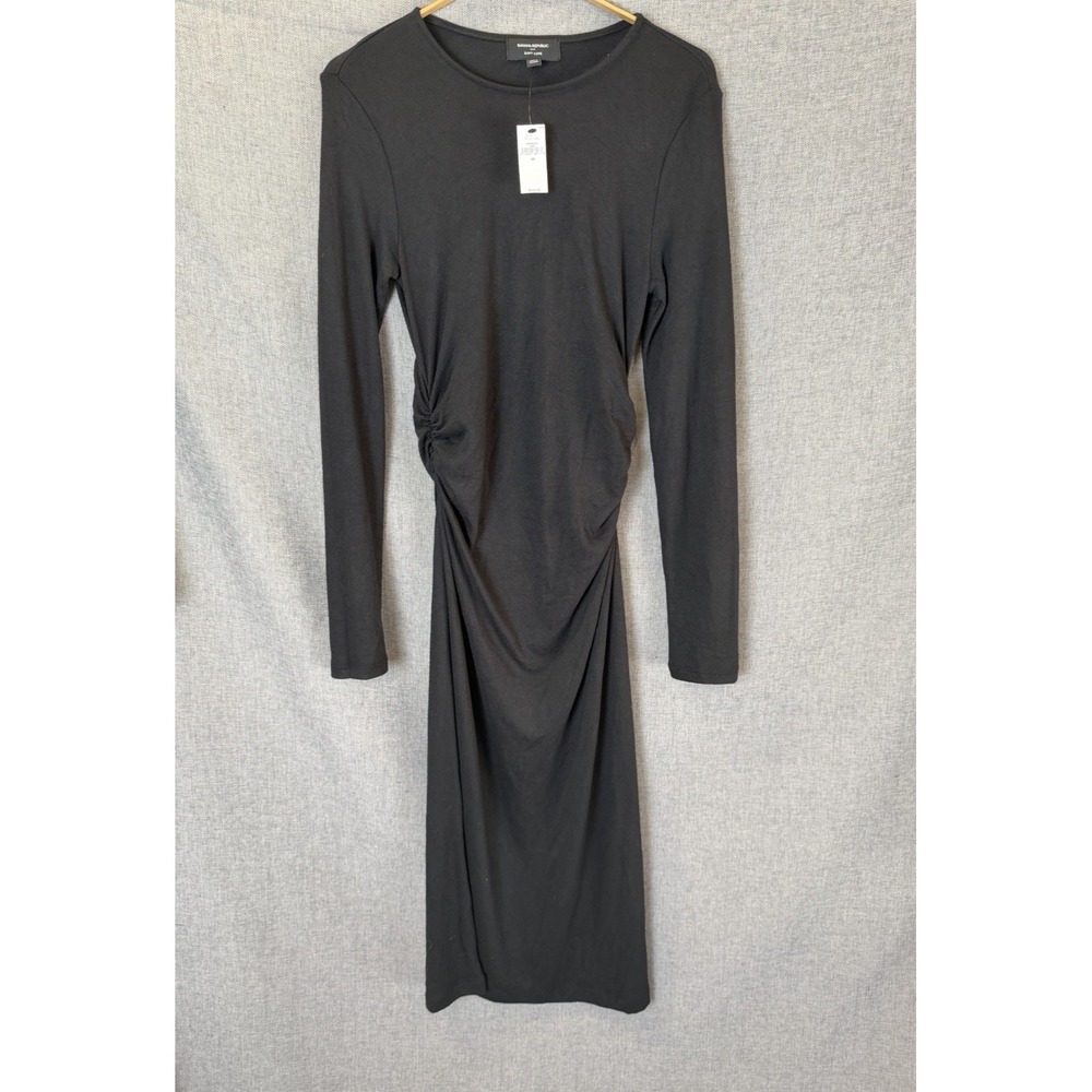 Banana Republic Black Soft Luxe Long Sleeve Ruched Midi Dress NWT Sz XS